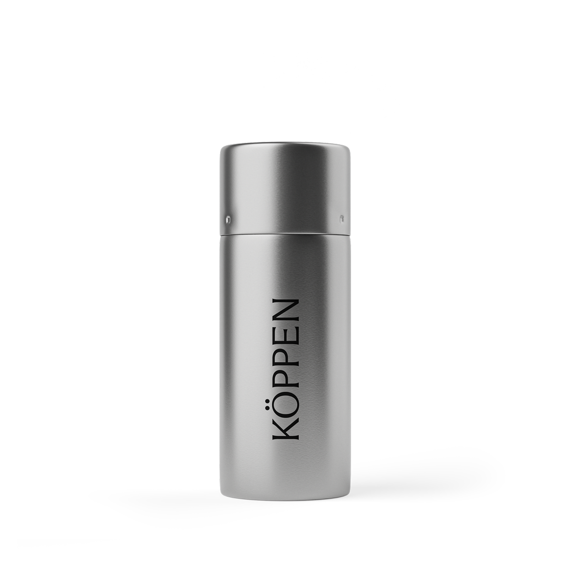 Silver floss container with 'Köppen' branding on a white background