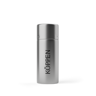 Silver floss container with 'Köppen' branding on a white background