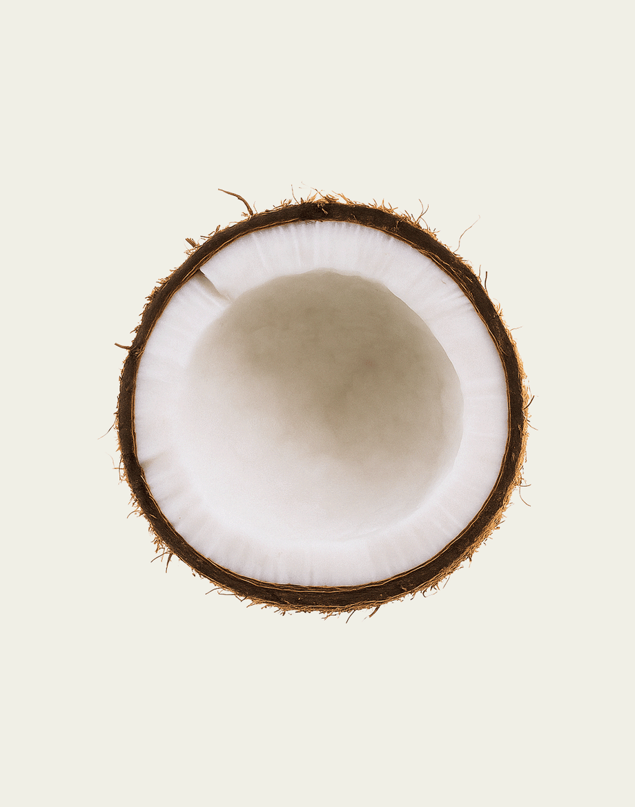 Half-cut coconut on a light beige background