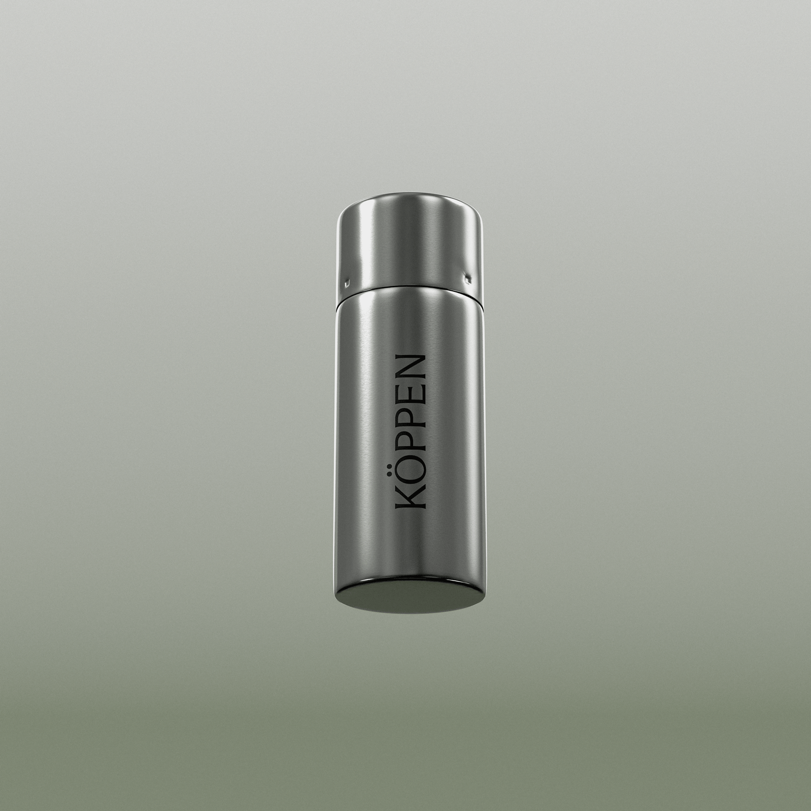 Silver floss container with 'Köppen' branding on a gray background